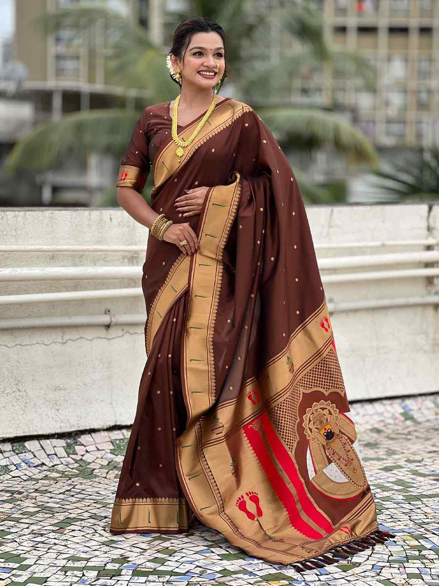 Brown Soft Silk Handwoven Casual Reception Festival Wedding Fancy Classic Style Sarees
