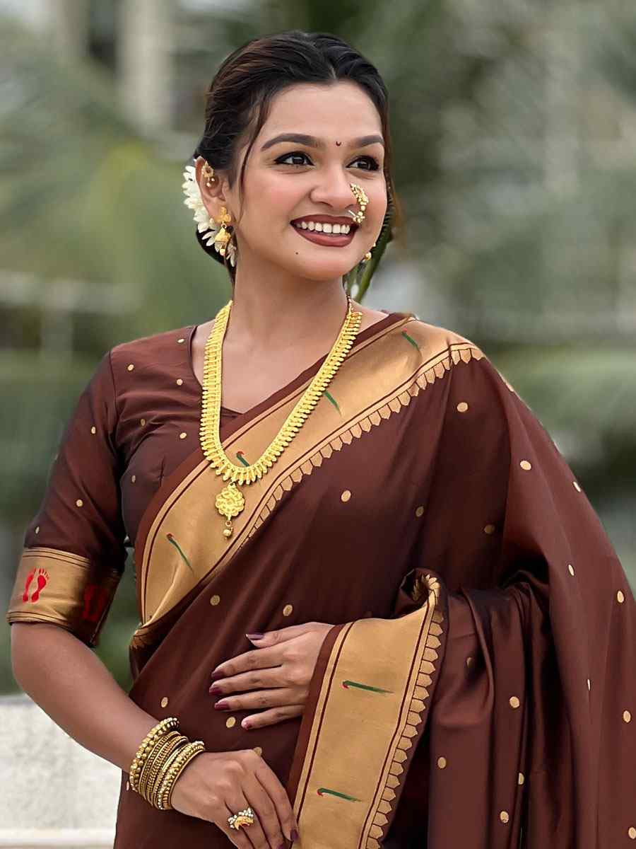 Brown Soft Silk Handwoven Casual Reception Festival Wedding Fancy Classic Style Sarees