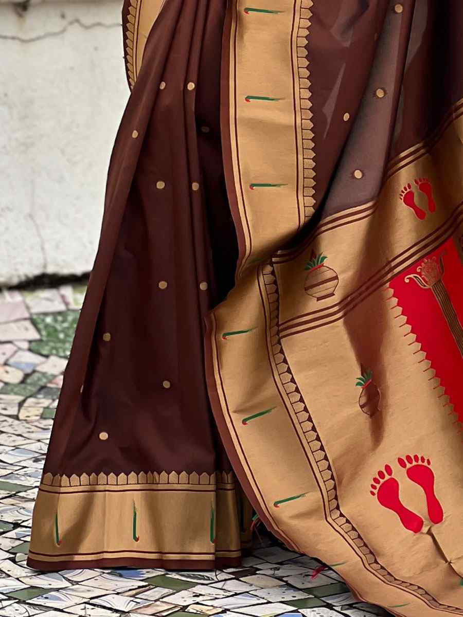 Brown Soft Silk Handwoven Casual Reception Festival Wedding Fancy Classic Style Sarees