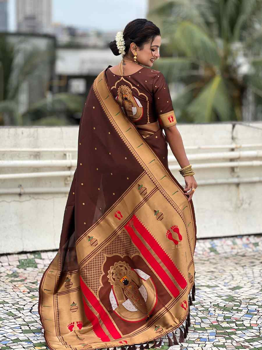 Brown Soft Silk Handwoven Casual Reception Festival Wedding Fancy Classic Style Sarees