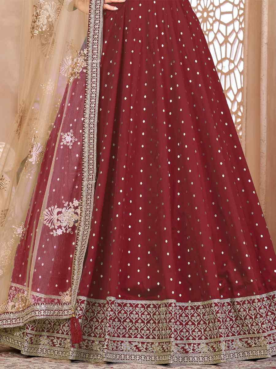 Brown Taffeta Butti Embroidered Party Wedding Anarkali Salwar Kameez