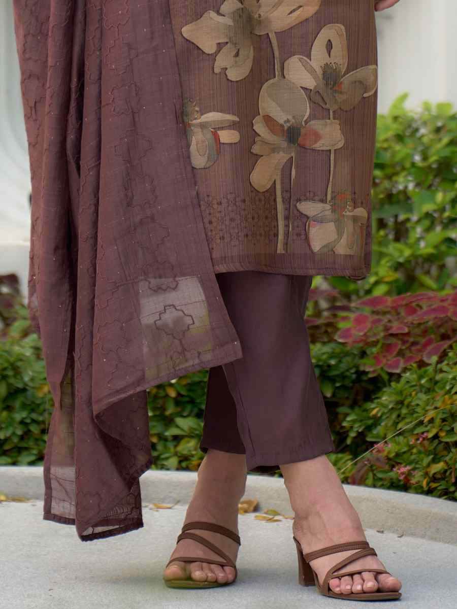 Brown Tissue Embroidered Party Wedding Ready Pant Salwar Kameez