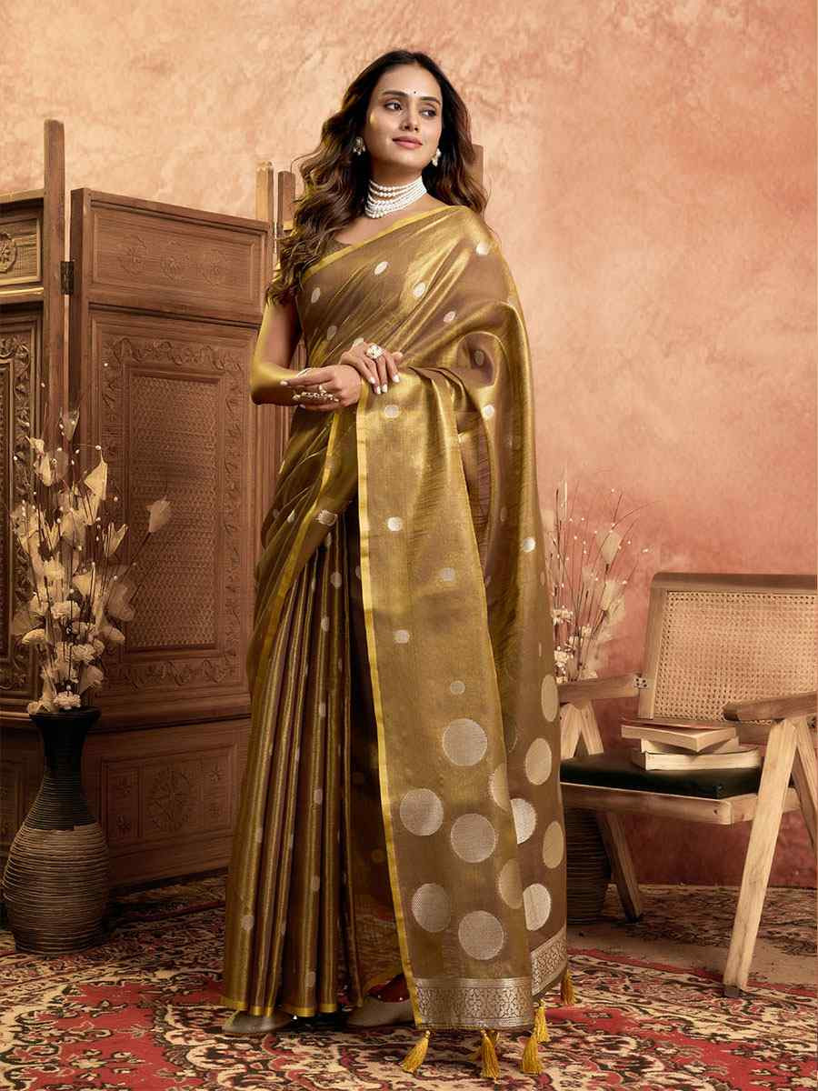 Brown Tissuse Silk Handwoven Festival Wedding Fancy Heavy Border Saree