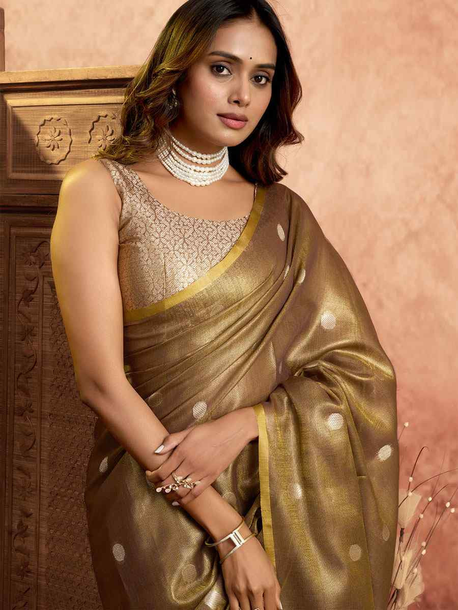 Brown Tissuse Silk Handwoven Festival Wedding Fancy Heavy Border Saree