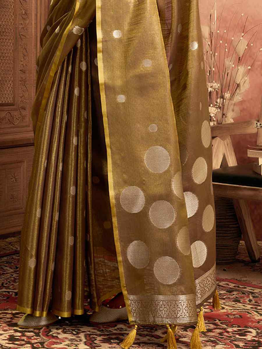 Brown Tissuse Silk Handwoven Festival Wedding Fancy Heavy Border Saree