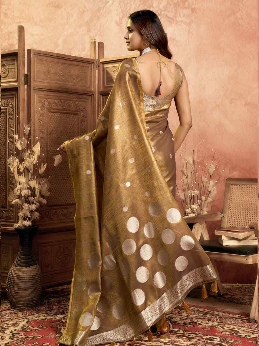 Brown Tissuse Silk Handwoven Festival Wedding Fancy Heavy Border Saree
