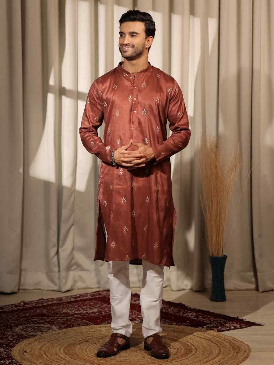 Brown Viscose  Embroidered Festival Casual Kurta