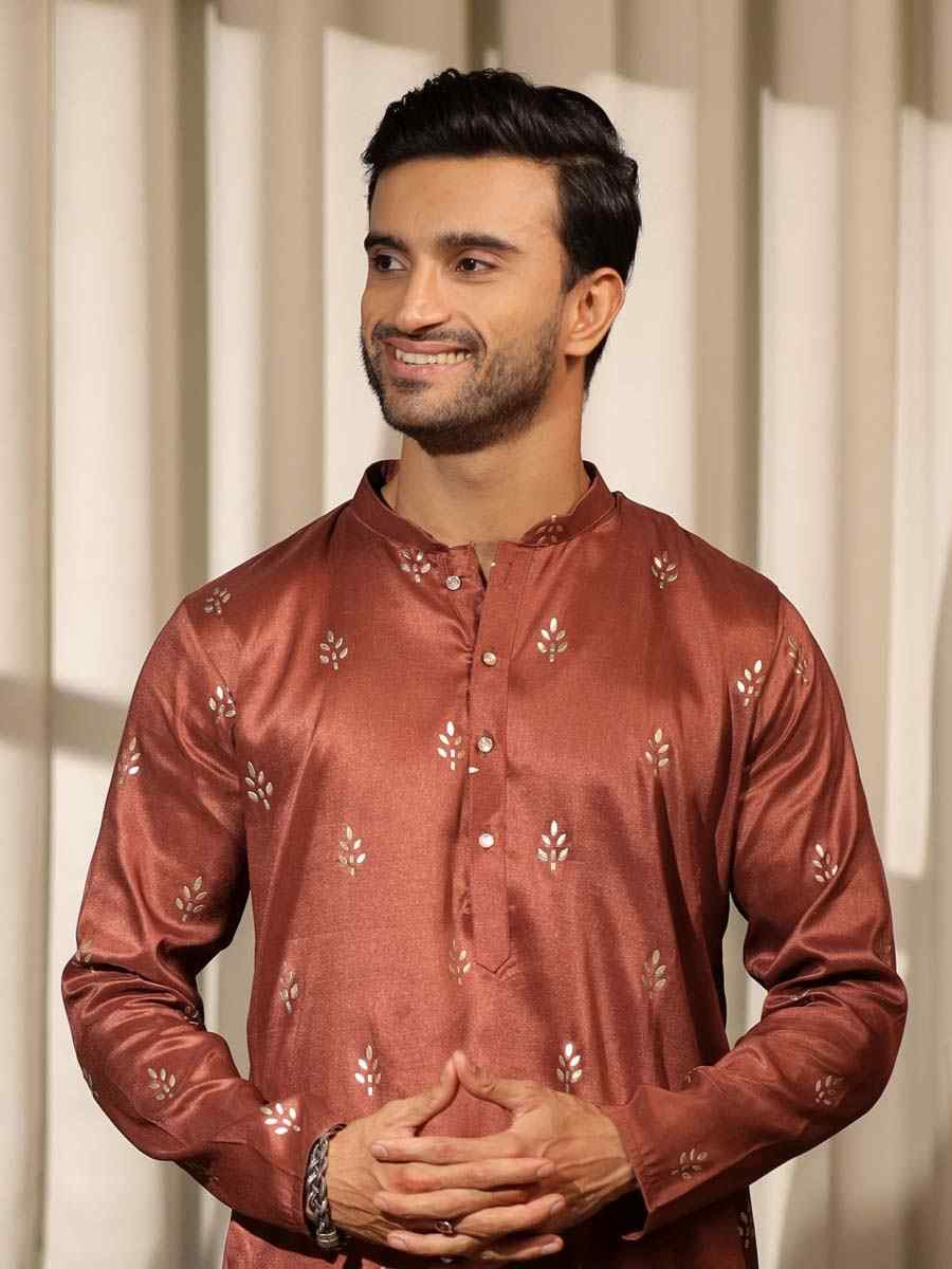 Brown Viscose  Embroidered Festival Casual Kurta
