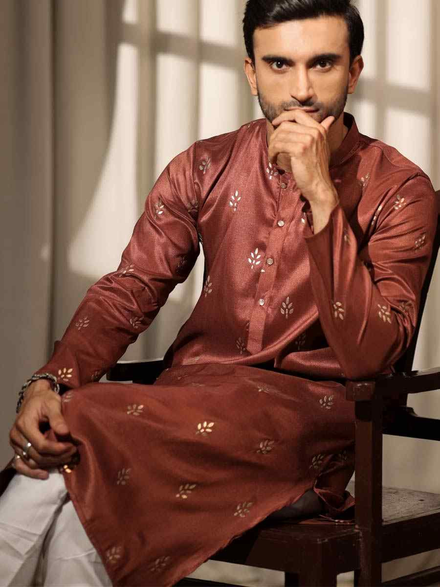Brown Viscose  Embroidered Festival Casual Kurta