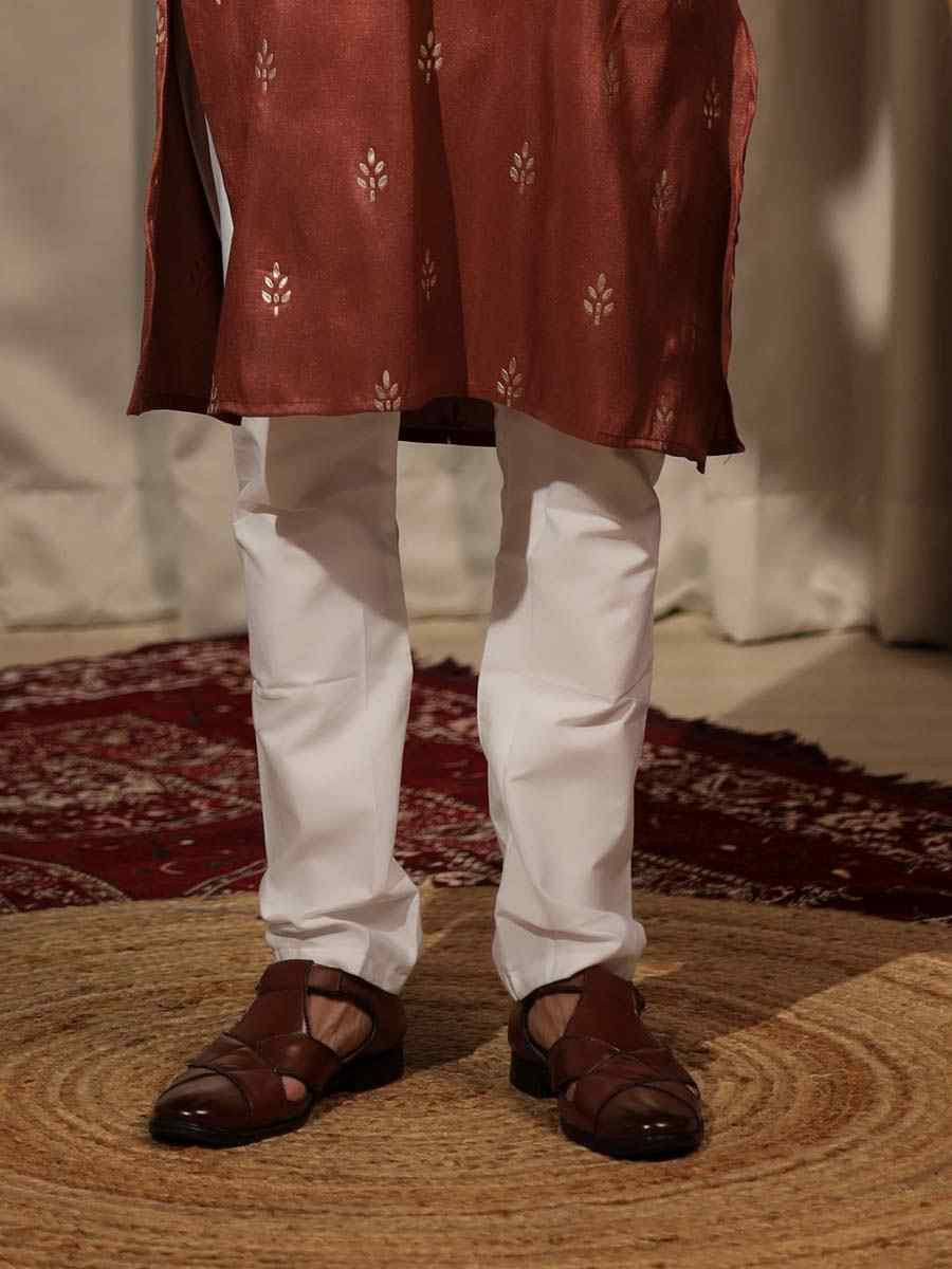 Brown Viscose  Embroidered Festival Casual Kurta