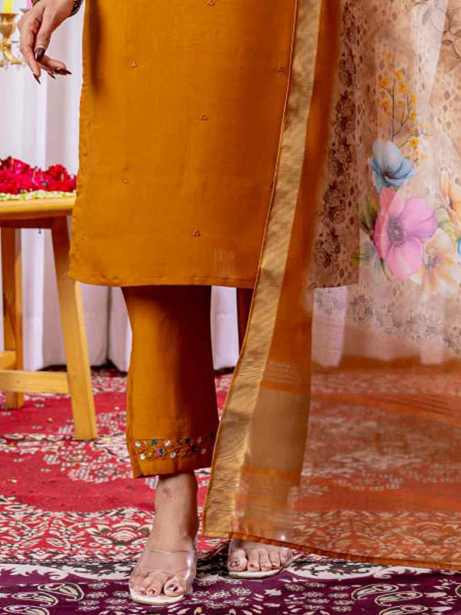 Brown Viscose Silk Embroidered Party Wedding Ready Pant Salwar Kameez