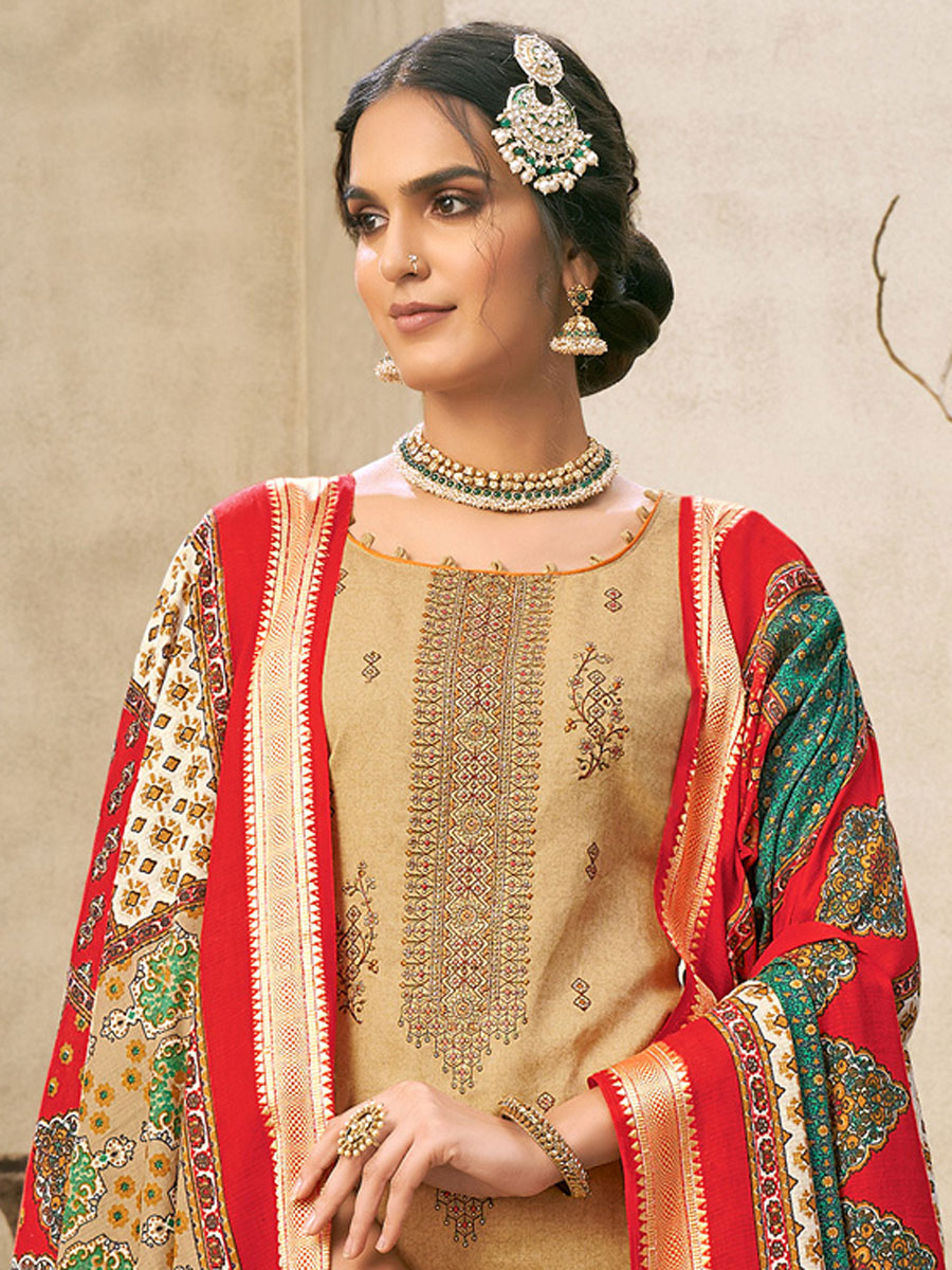 Buff Yellow Cotton Embroidered Festival Palazzo Pant Kameez