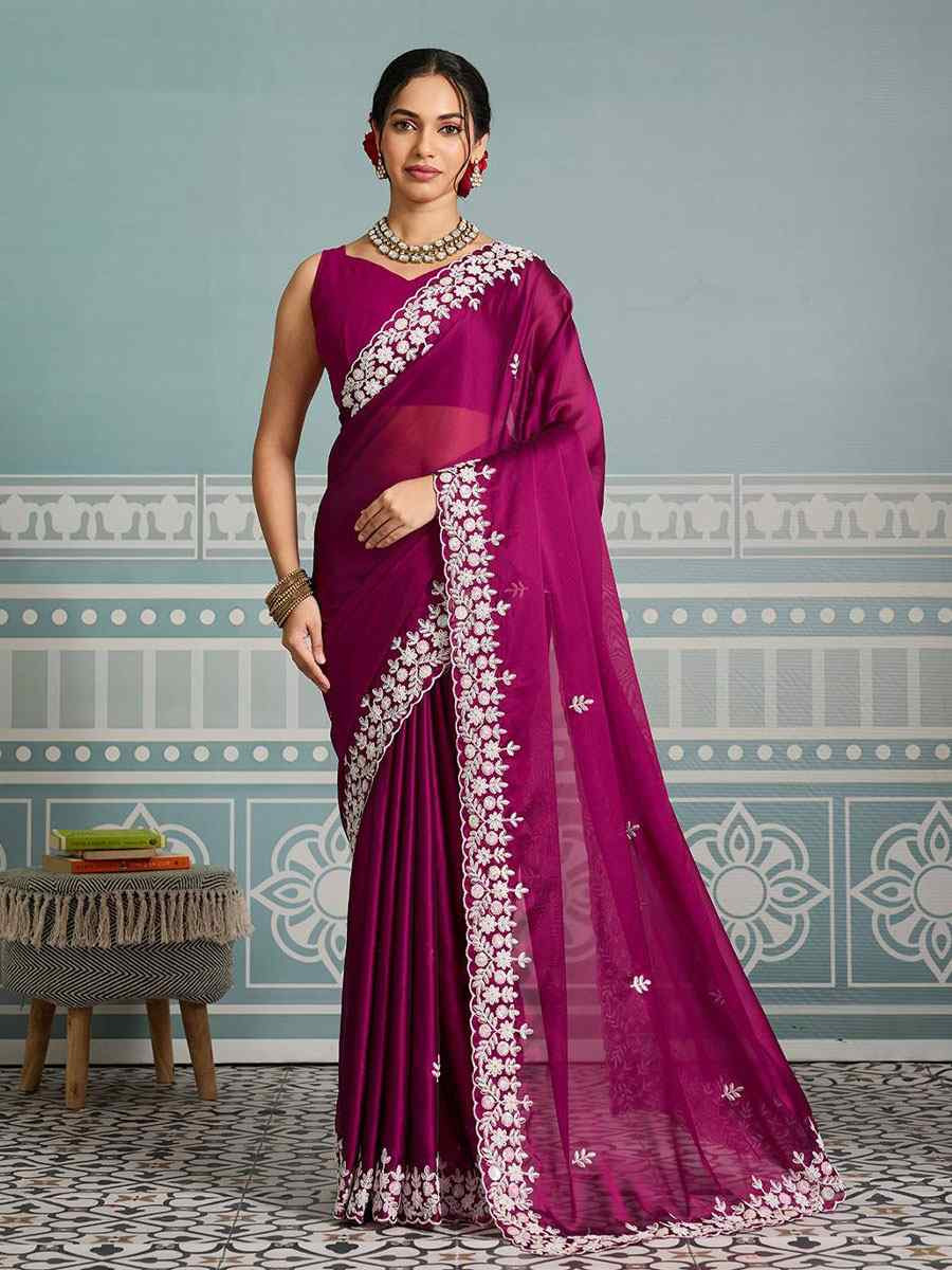 Burgundy Black Rangoli Silk Embroidery Bridal Reception Festival Wedding Fancy Heavy Border Saree