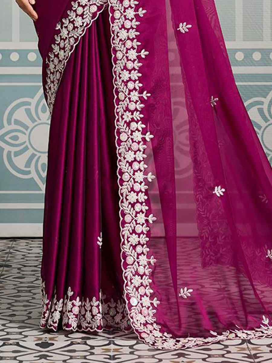 Burgundy Black Rangoli Silk Embroidery Bridal Reception Festival Wedding Fancy Heavy Border Saree