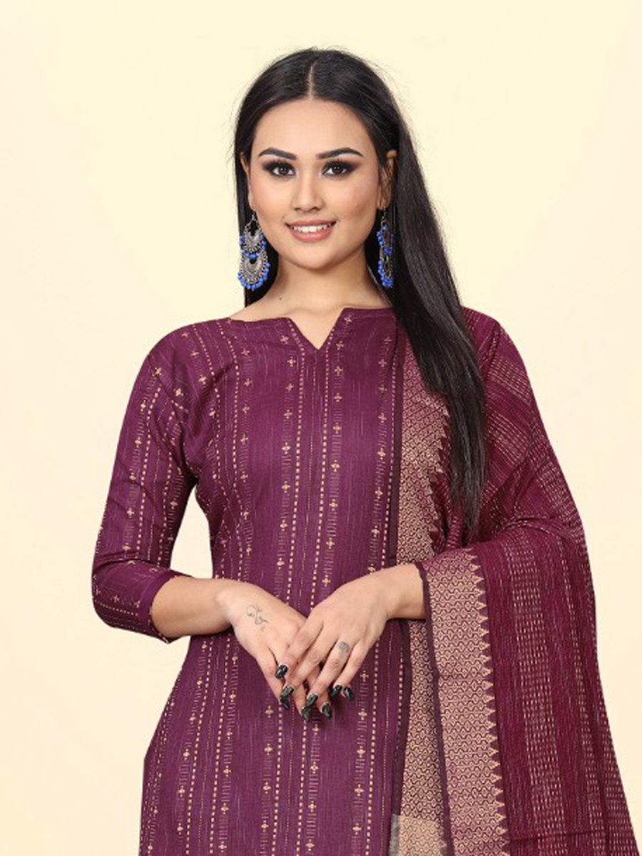 Burgundy Cotton Jacquard Printed Casual Festival Pant Salwar Kameez