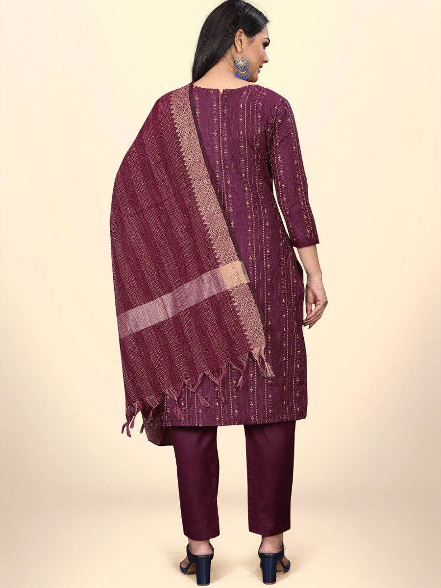 Burgundy Cotton Jacquard Printed Casual Festival Pant Salwar Kameez