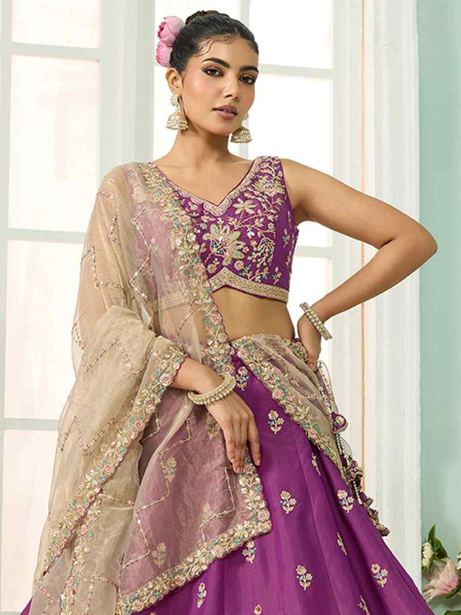 Burgundy Georgette Embroidered Wedding Reception Festival Heavy Border Lehenga Choli