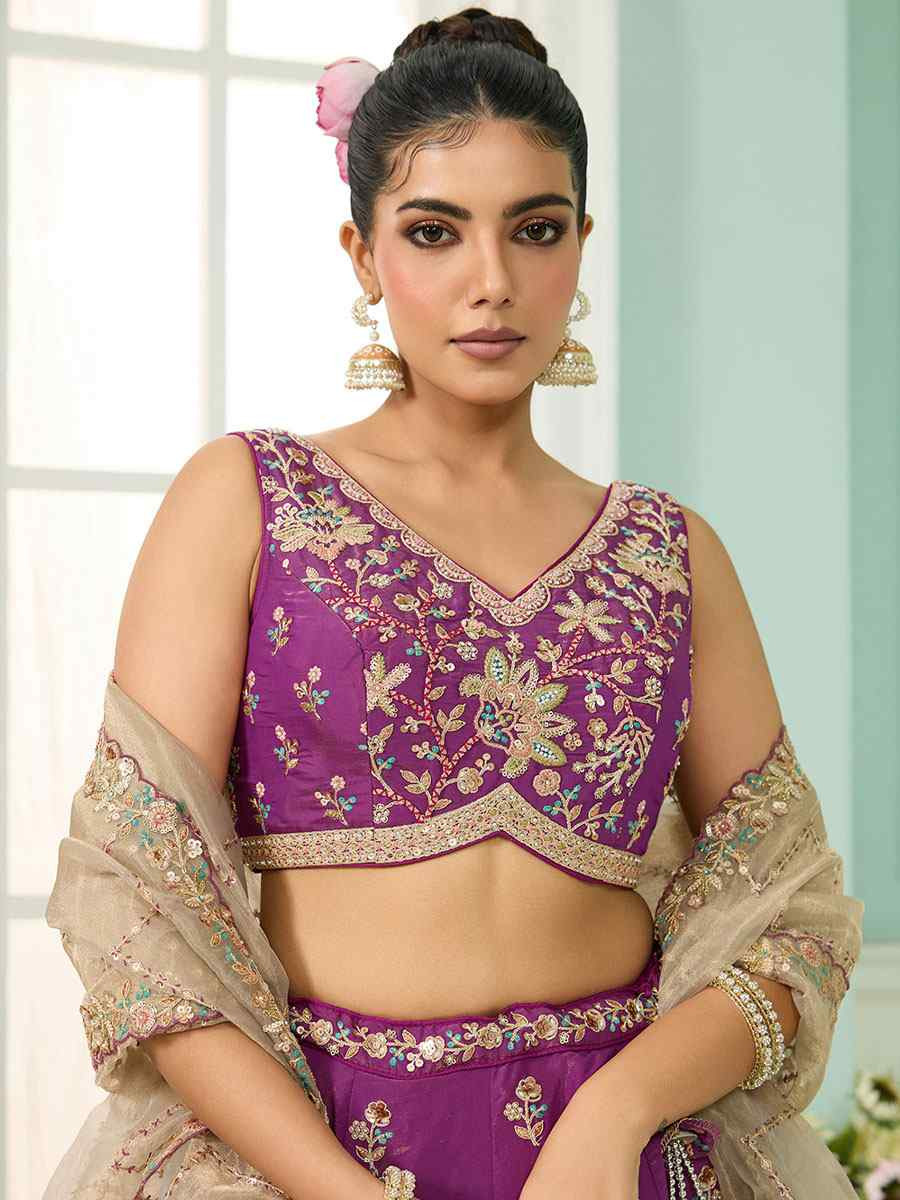 Burgundy Georgette Embroidered Wedding Reception Festival Heavy Border Lehenga Choli