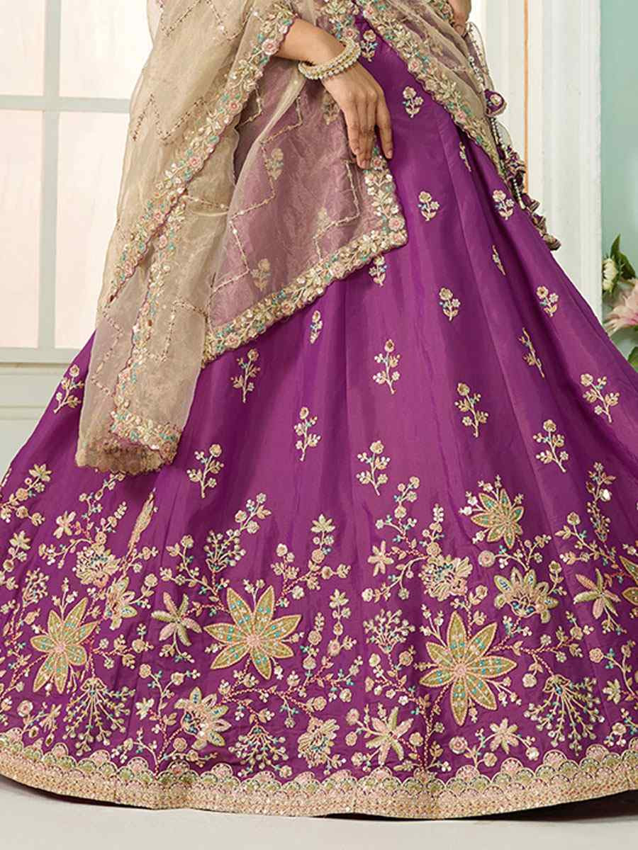 Burgundy Georgette Embroidered Wedding Reception Festival Heavy Border Lehenga Choli