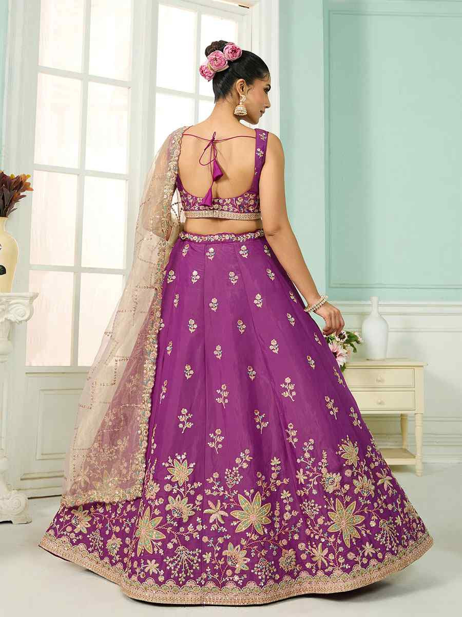 Burgundy Georgette Embroidered Wedding Reception Festival Heavy Border Lehenga Choli