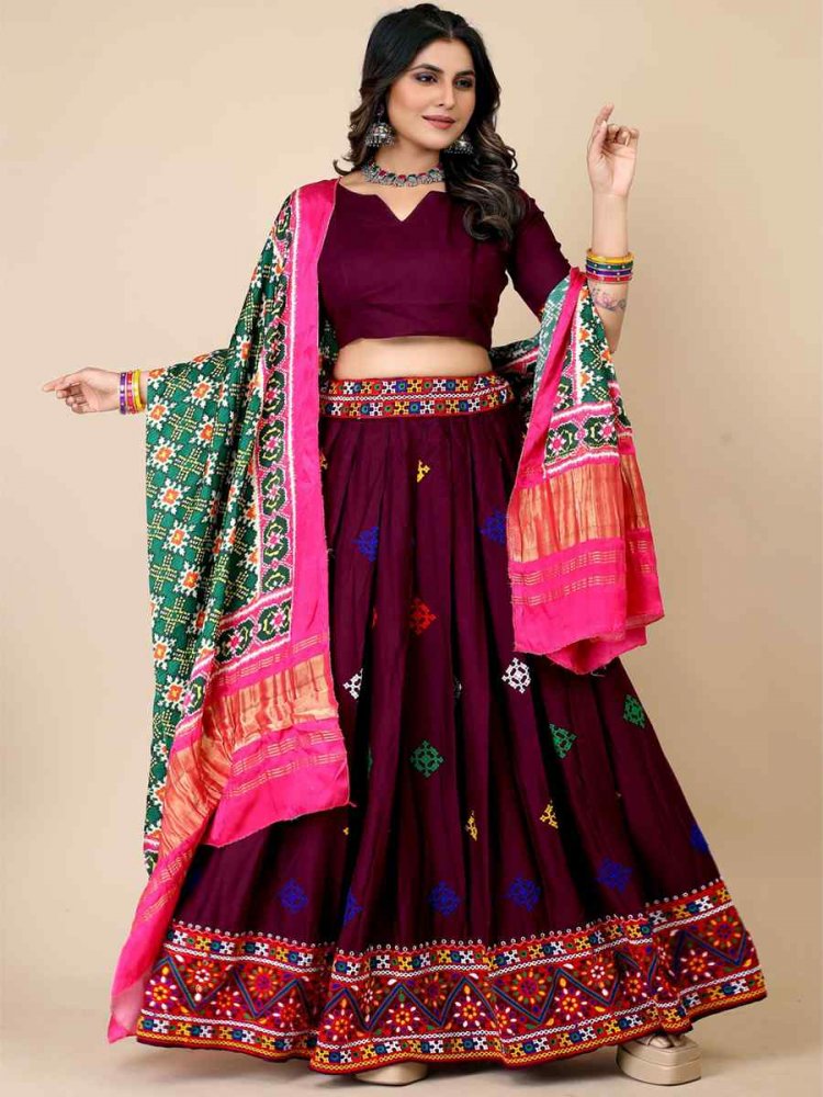 Burgundy Pure Liva Rayon Printed Festival Traditional Lehenga Choli