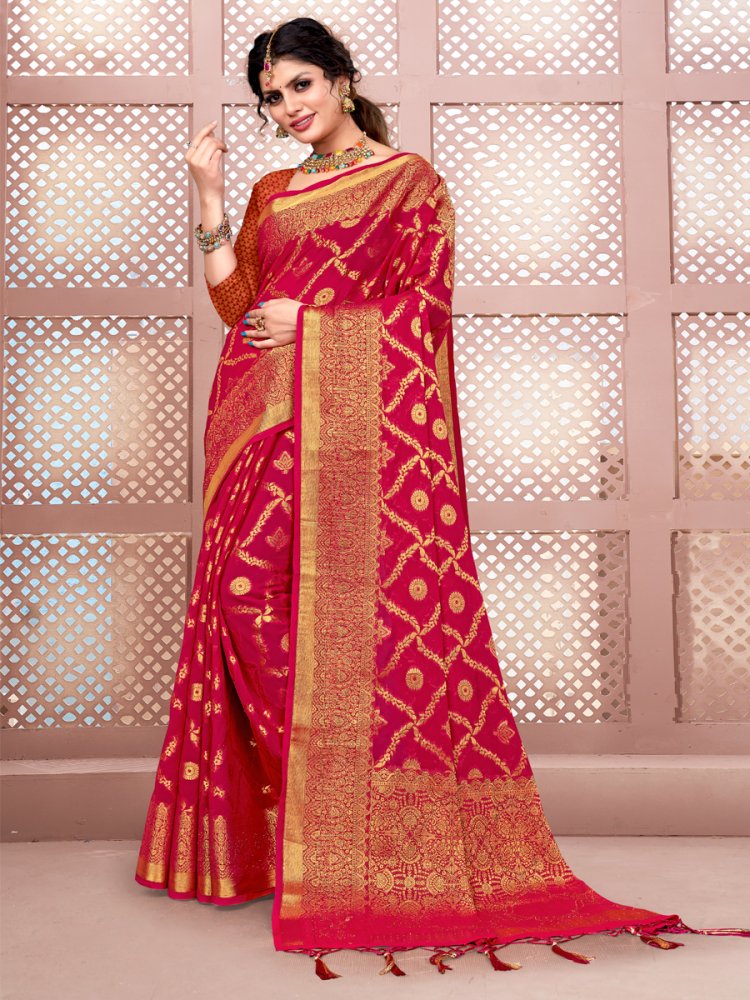 Burgundy Red Banarasi Silk Handwoven Wedding Festival Heavy Border Saree