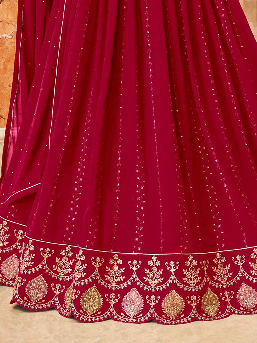 Burgundy Red Georgette Embroidered Wedding Festival Anarkali Salwar Kameez