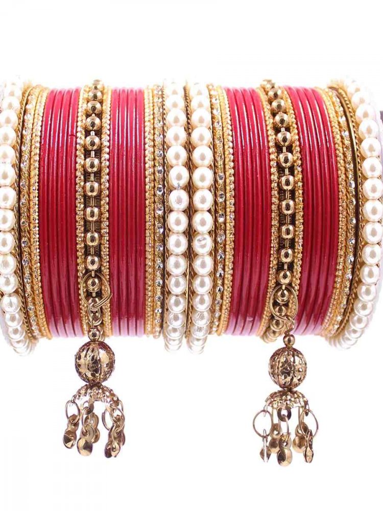 Burgundy Red Metal Festival Wear Stone Bangles
