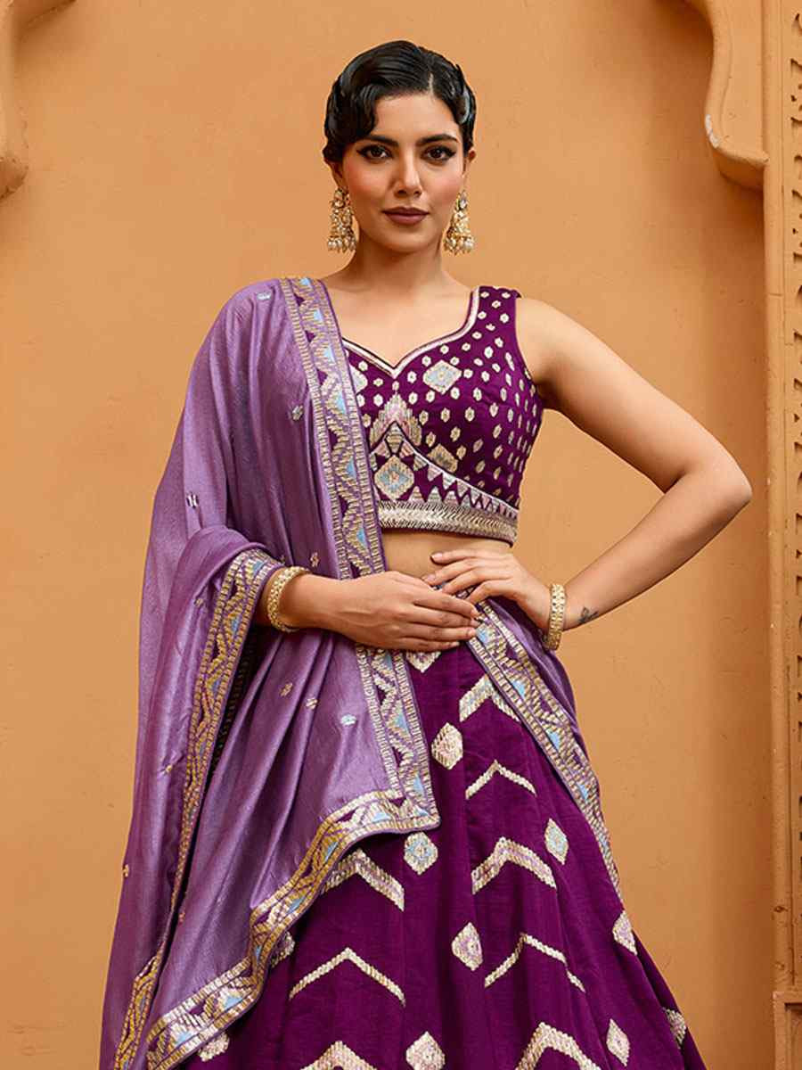 Burgundy Silk Embroidered Wedding Reception Festival Heavy Border Lehenga Choli