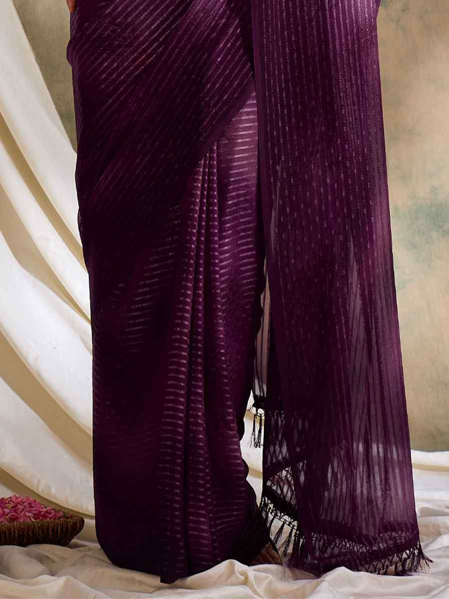 Burgundy Sparkle Lining Silk Printed Casual Reception Festival Wedding Fancy Classic Style Sarees