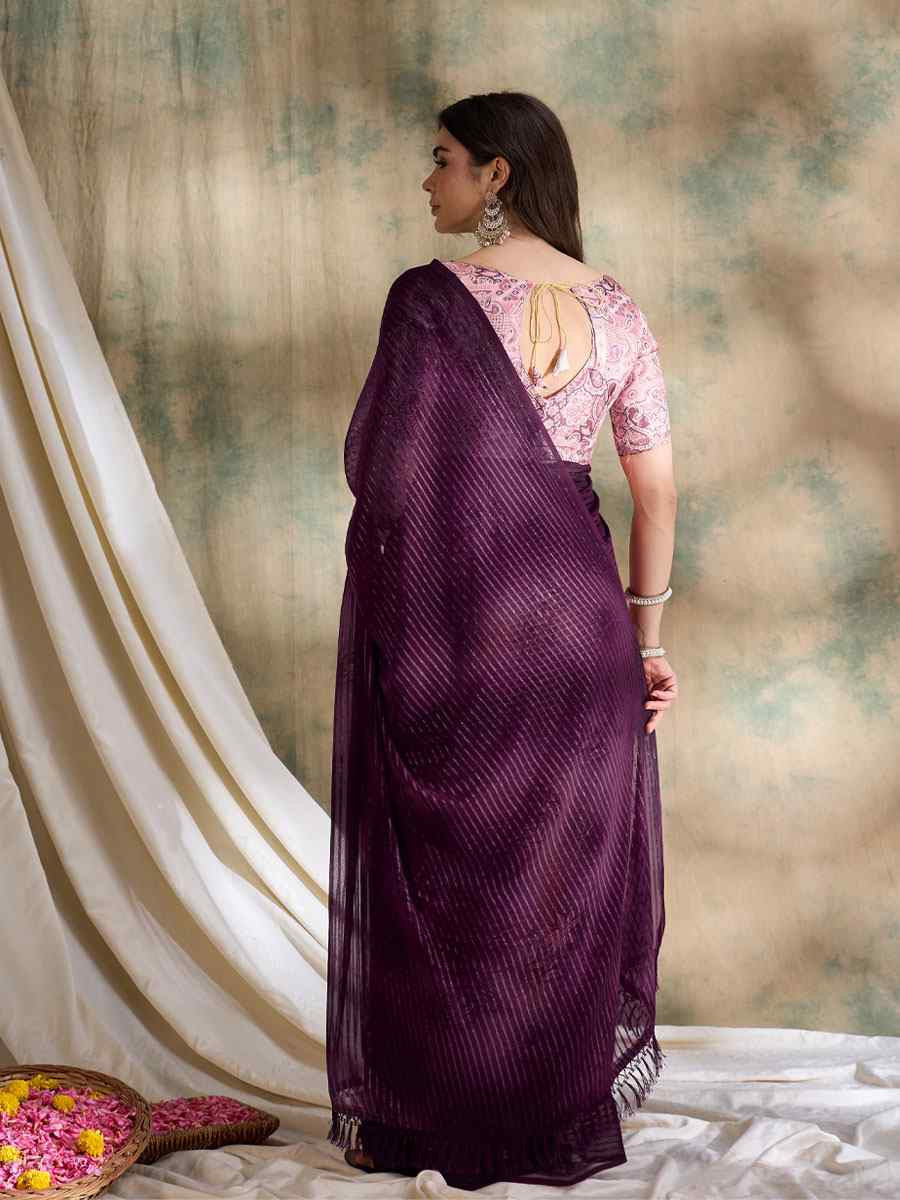 Burgundy Sparkle Lining Silk Printed Casual Reception Festival Wedding Fancy Classic Style Sarees