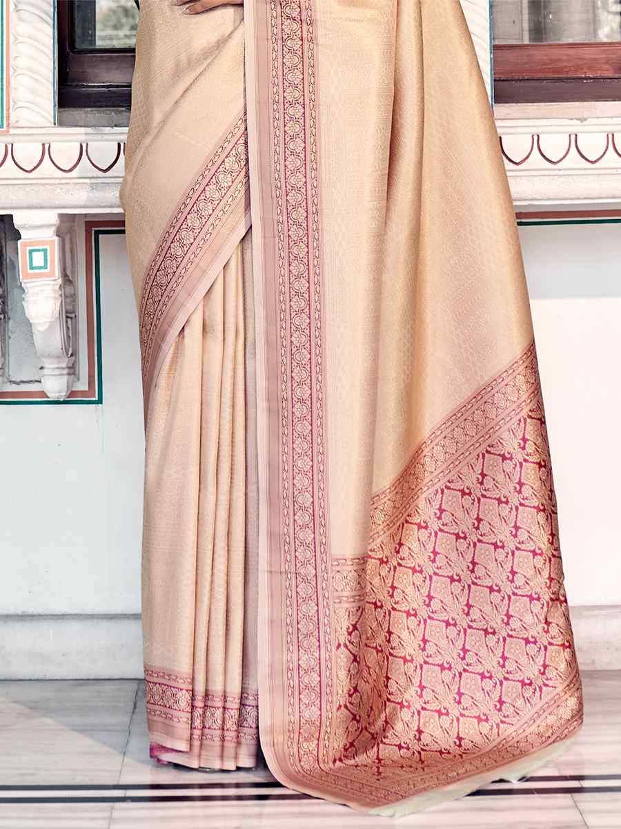 Buttermilk Cream Kanjivaram Silk Handwoven Casual Festival Heavy Border Saree