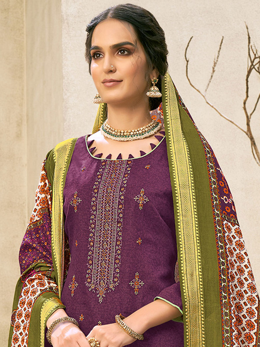 Byzantium Purple Cotton Embroidered Festival Palazzo Pant Kameez