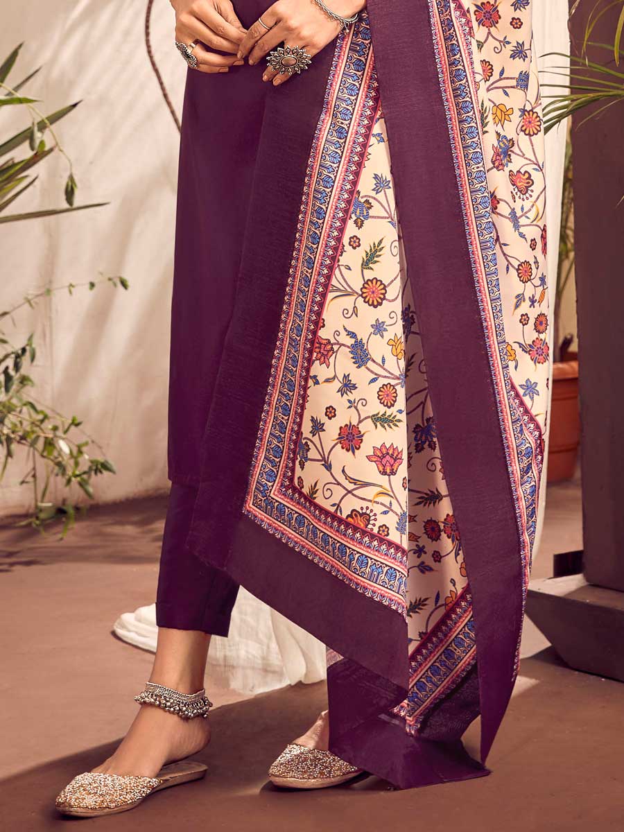 Byzantium Purple Cotton Embroidered Festival Pant Kameez