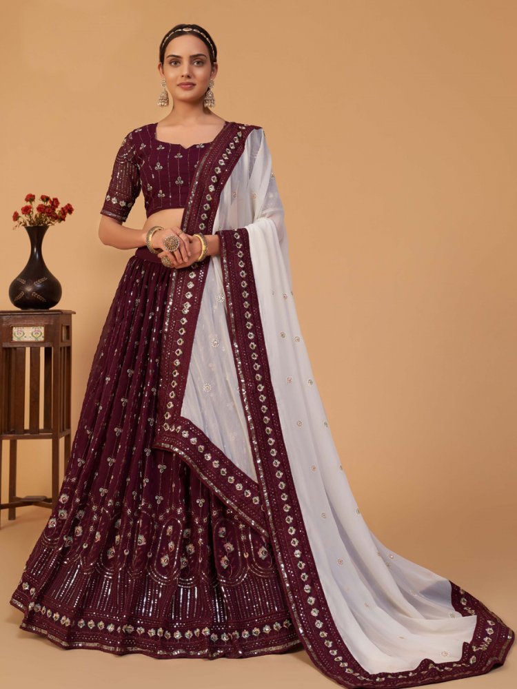 Byzantium Purple Faux Georgette Embroidered Party Lehenga Choli
