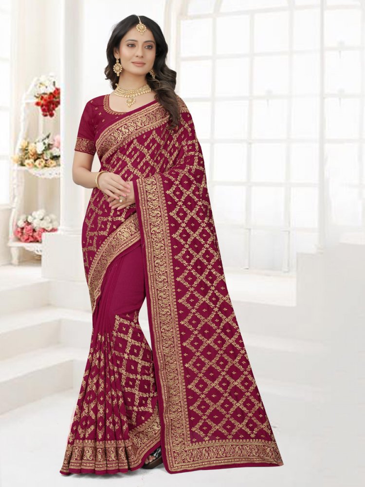 Byzantium Purple Silk Embroidered Party Saree