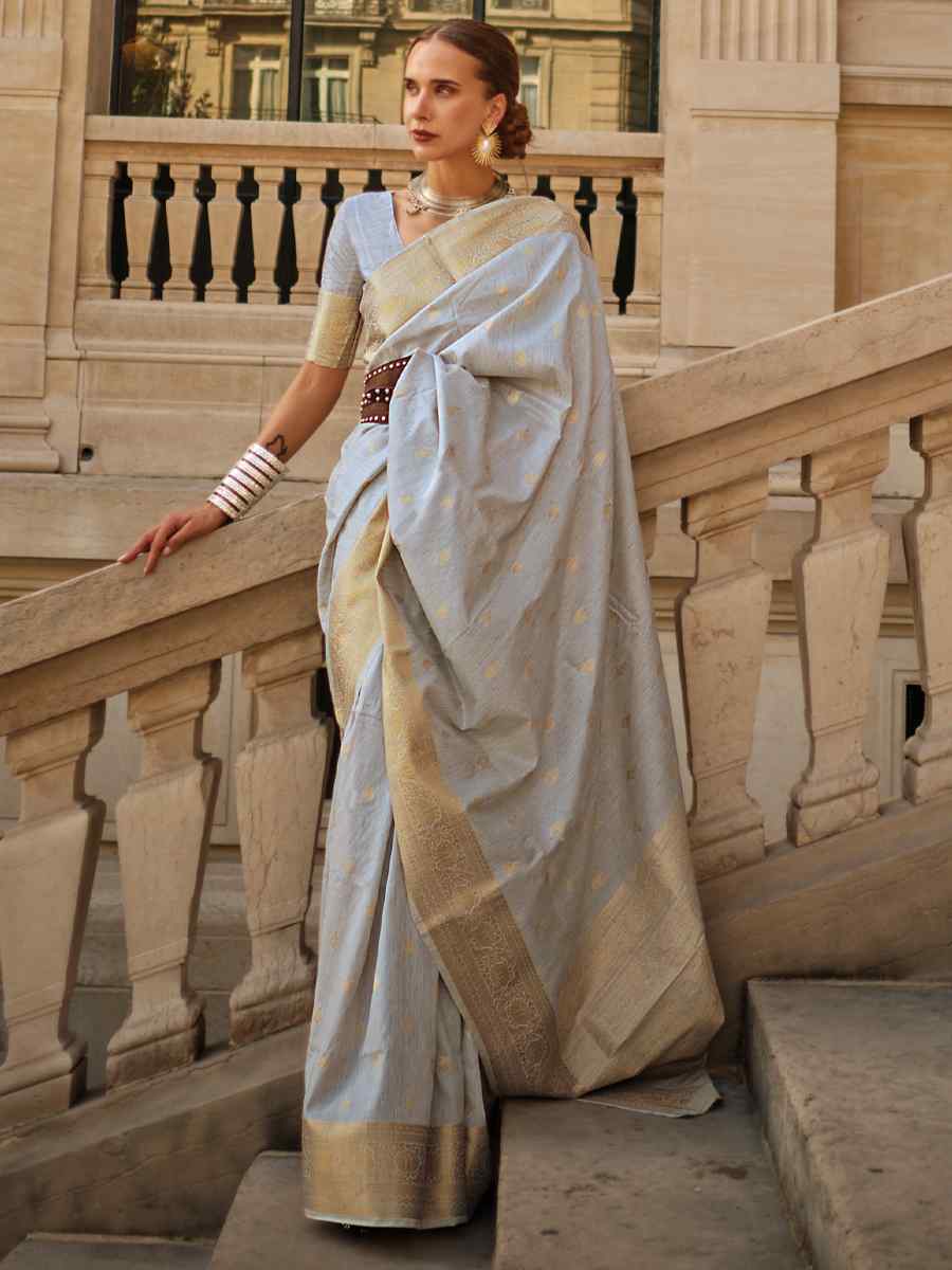 Cadet Grey Khadi Silk Handwoven Wedding Festival Heavy Border Saree