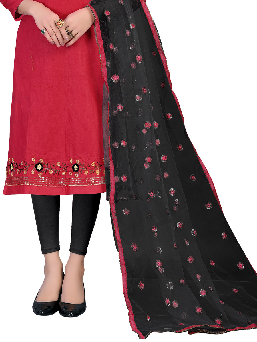 Cardinal Red Cotton Embroidered Festival Churidar Kameez