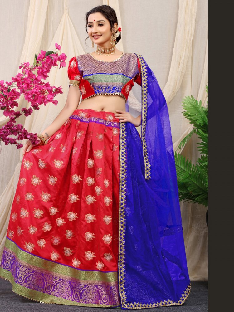 Cardinal Red Silk Handwoven Party Lehenga Choli