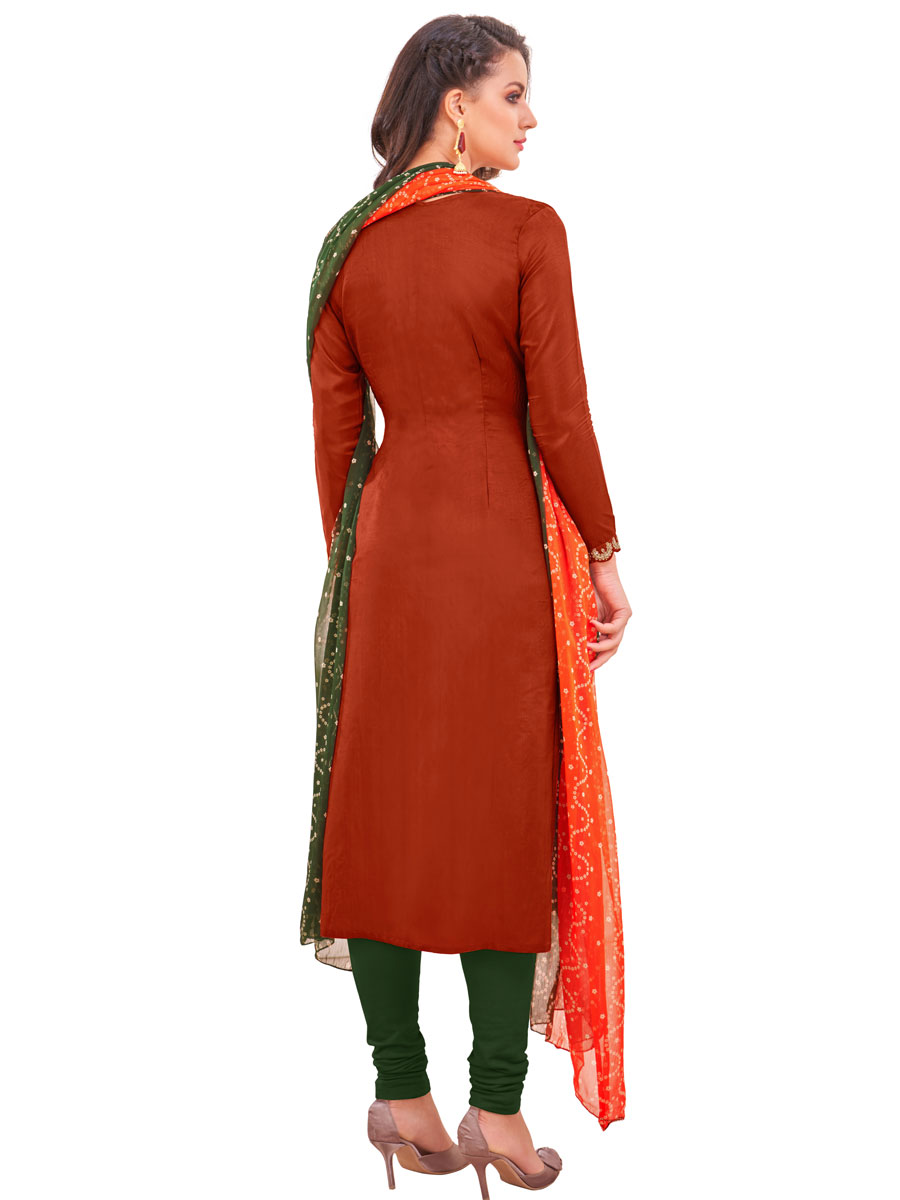 Carnelian Red Chanderi Cotton Embroidered Party Churidar Pant Kameez