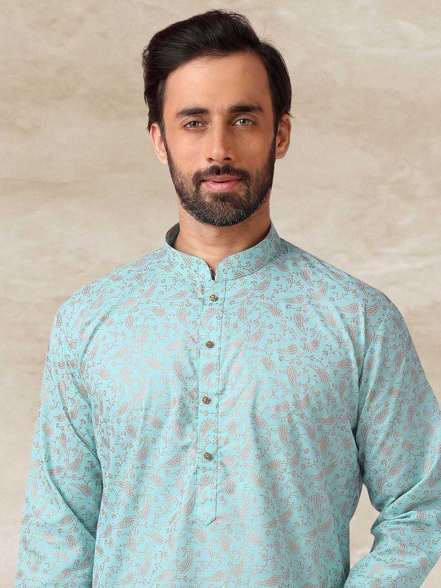 Celadon Green Cotton Handloom Festival Kurta Set