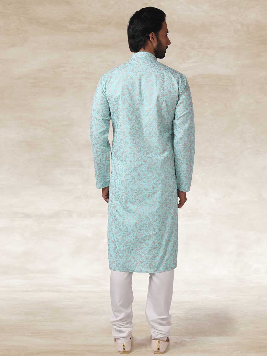 Celadon Green Cotton Handloom Festival Kurta Set