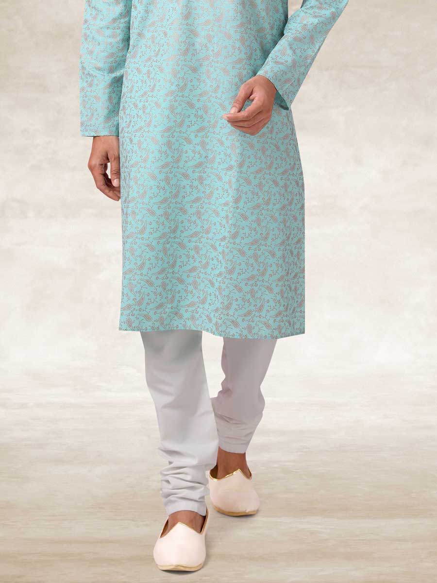Celadon Green Cotton Handloom Festival Kurta Set