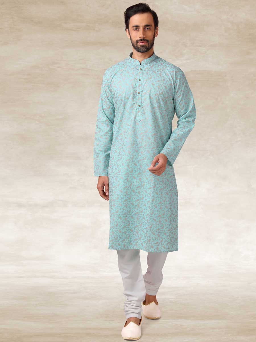 Celadon Green Cotton Handloom Festival Kurta Set