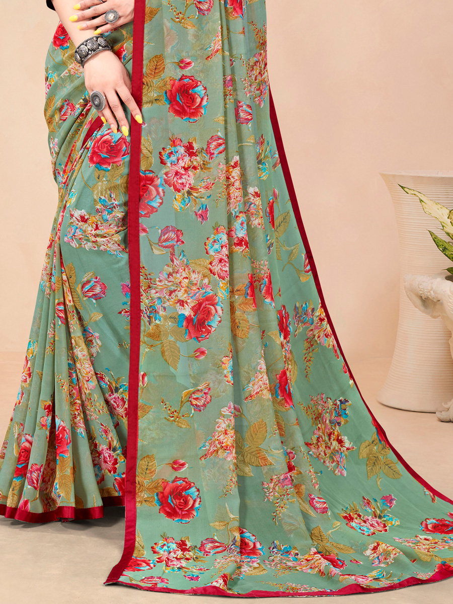 Celadon Green Georgette Printed Festival Saree