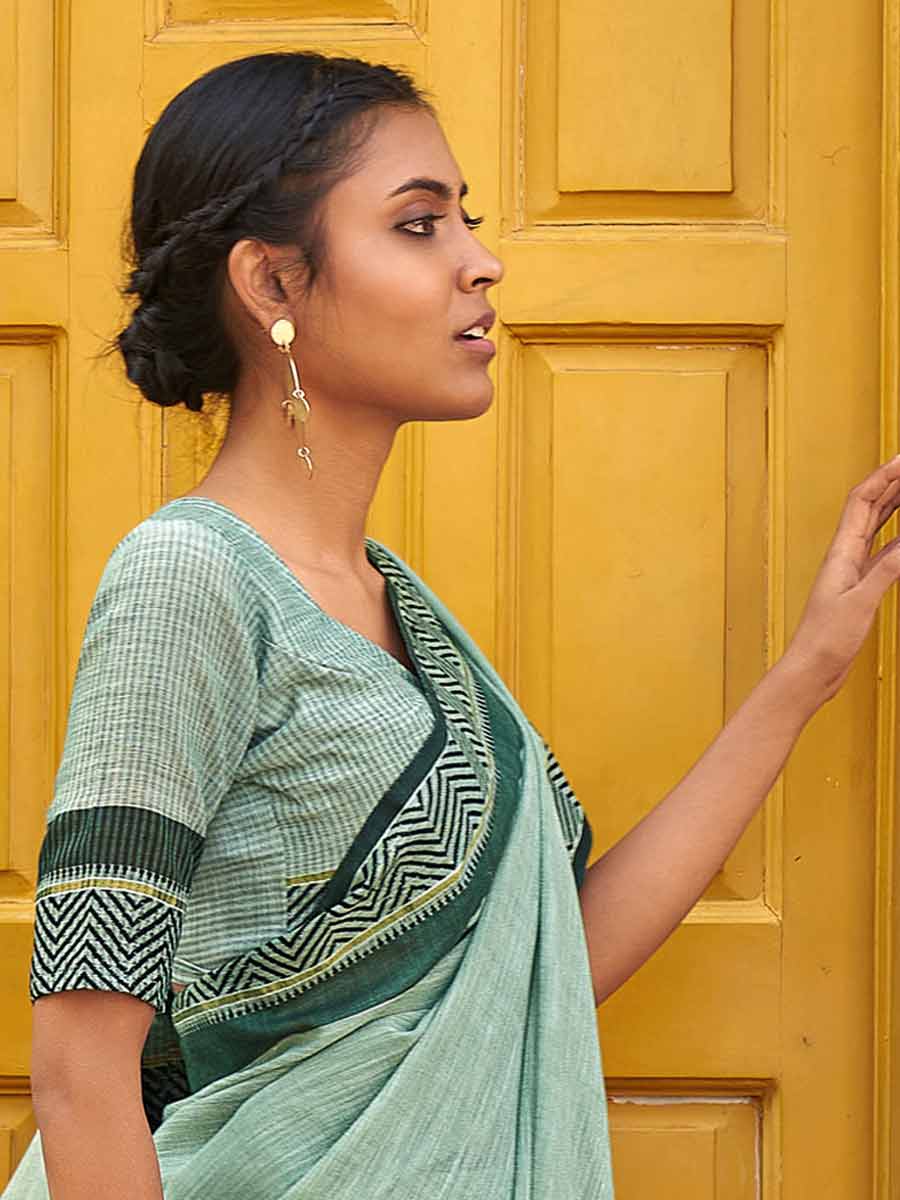Celadon Green Linen Plain Festival Saree