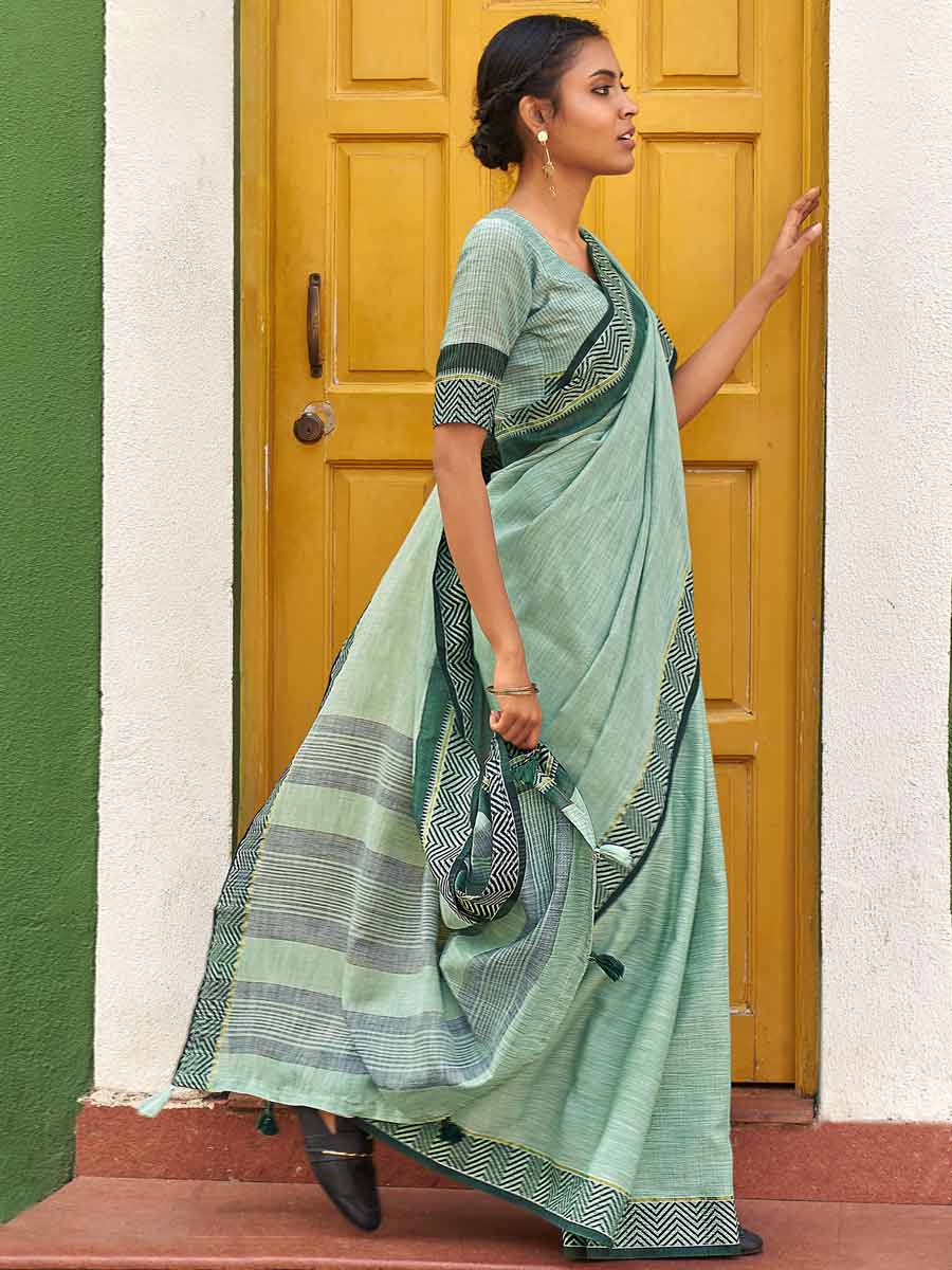 Celadon Green Linen Plain Festival Saree