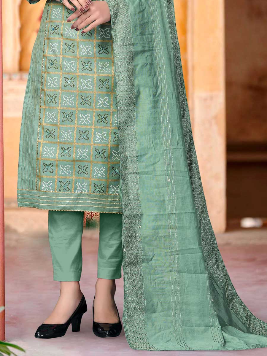 Celadon Green Modal Chanderi Embroidered Festival Pant Kameez