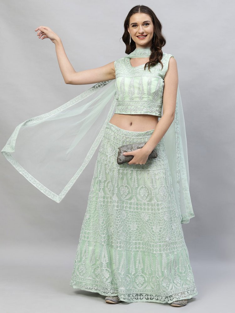 Celadon Green Net Embroidered Party Lehenga Choli