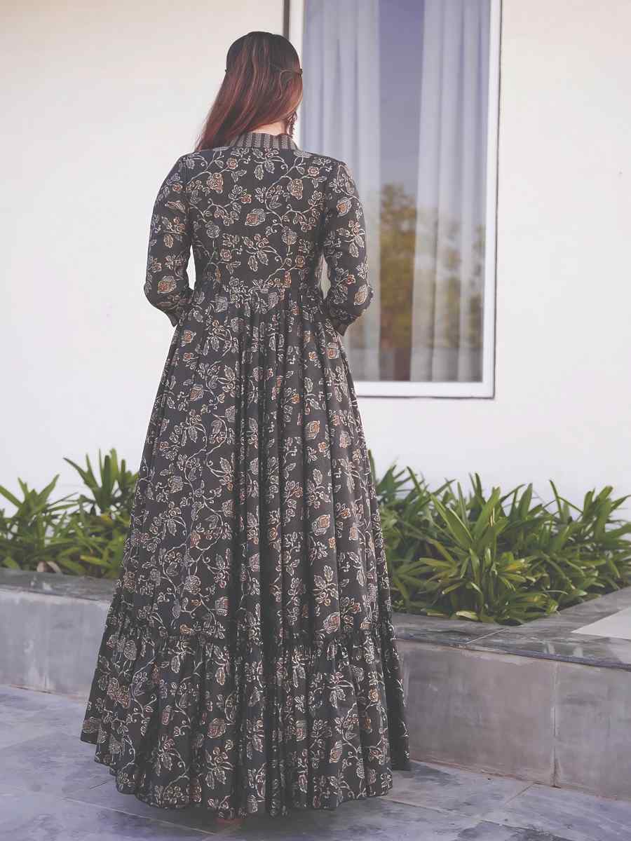 Charcoal Black Muslin Embroidered Festival Casual Ready Palazzo Pant Salwar Kameez